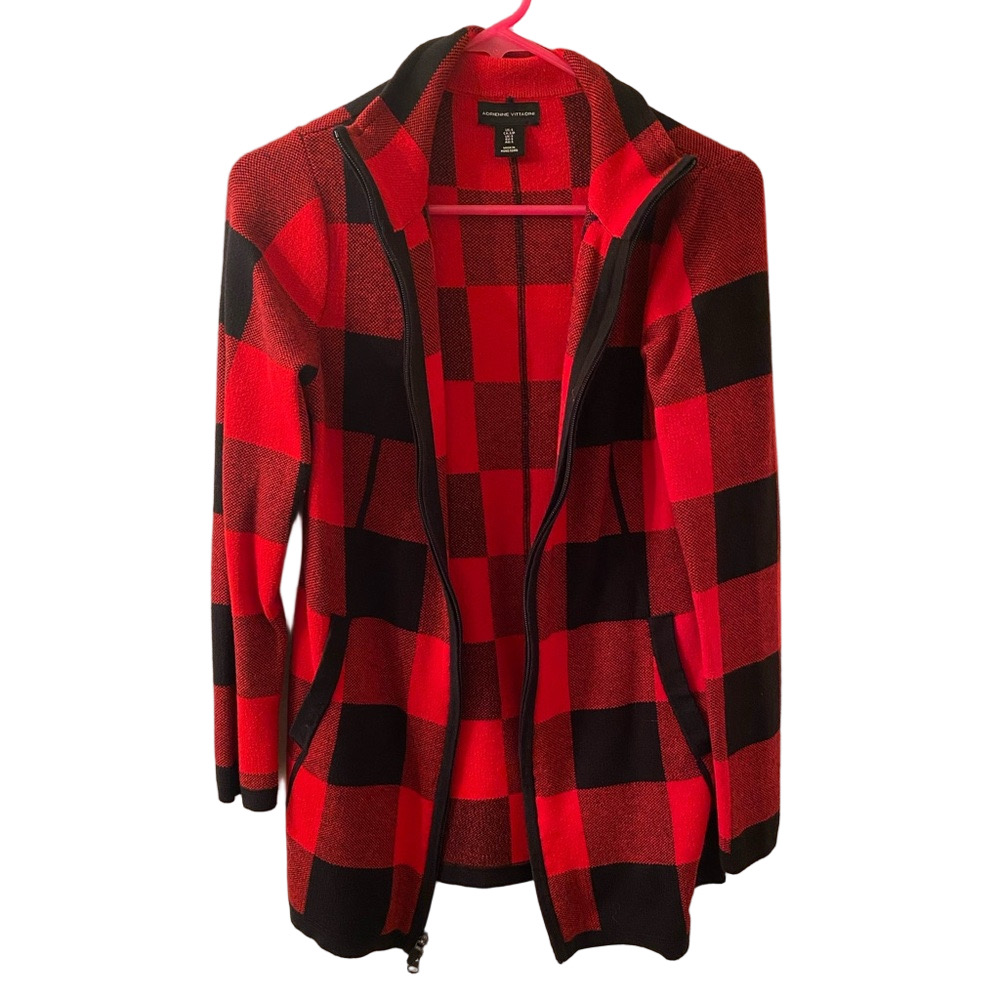 Adrienne Vittadini Red and Black Checkered Jacket - Picture 2 of 7